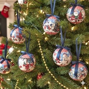 Frosty & Friends Decoupage Christmas Ornaments Snowman Santa Americana Vtg Decor